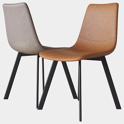 Modern Leisure Chairs with Leather Upholstery and Black Metal Legs in Gray and Brown 3d model