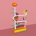 Creative Display Shelf with Layered Shelves Logo on Top Yellow Moon and Green Ball Decor