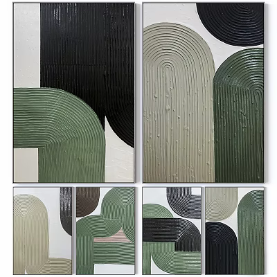 Modern Abstract Canvas Art With Geometric Shapes Textured Green Black Beige Colors 3d model