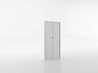 Modern White Double Door Bookcase With Sleek Design And Smooth Surface Finish 3d model