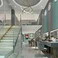 Modern Beauty Salon Interior With Glass Staircase Mirrors Chandeliers And Workstations
