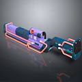 Futuristic Sci Fi Weapon With Blue Pink Accents And Glowing Mechanical Components