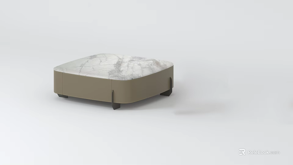 Modern Coffee Table With Marble Top Beige Frame Black Legs Contemporary Design 3d model 