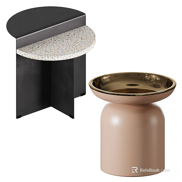 Modern Stylish Side Table With Terrazzo Top Black Metal Frame And Gold Accent Tray 3d model 