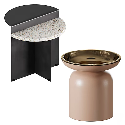 Modern Stylish Side Table With Terrazzo Top Black Metal Frame And Gold Accent Tray 3d model