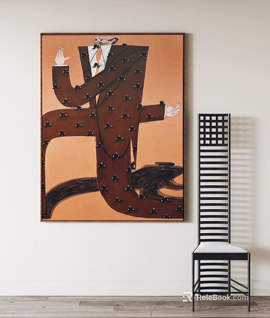 Abstract Painting Featuring Brown Patterned Design With Orange Background And Black Decorative Grille 3d model