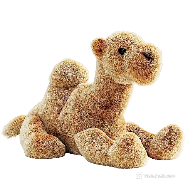 Soft Brown Fluffy Plush Camel Stuffed Toy Sitting Design 3d model 