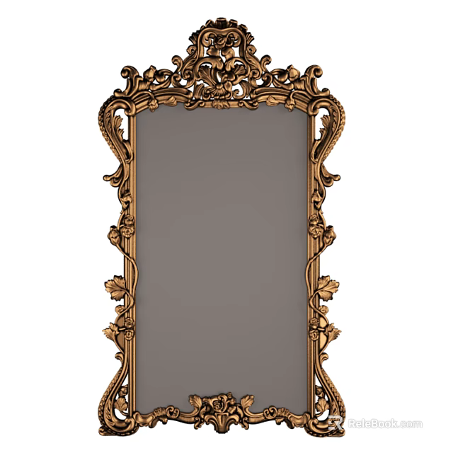 Ornate Decorative Mirror With Intricate Gold Frame And Carved Floral Patterns 3d model 