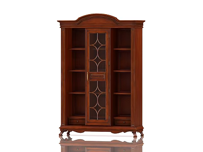 Vintage Wooden File Cabinet With Glass Door Diamond Panes And Decorative Legs 3d model