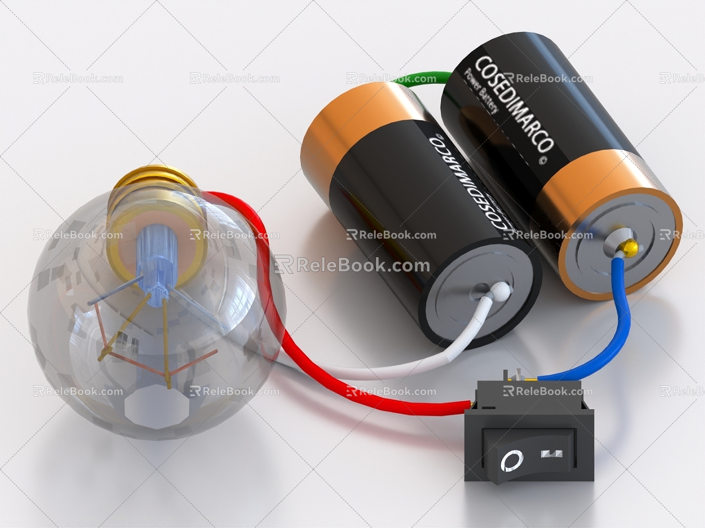 Battery bulb circuit switch experimental equipment 3d model