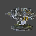 Industrial Dual Barrel Weapon With Yellow Gray Turret And Mechanical Base