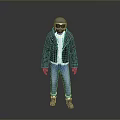 Fashionable Outfit Including Black Leather Jacket White Shirt Blue Jeans Gray Helmet Goggles Gloves Boots