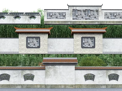 Traditional Chinese Chess Entertainment In Courtyard With Relief Walls And Tile Roofs 3d model
