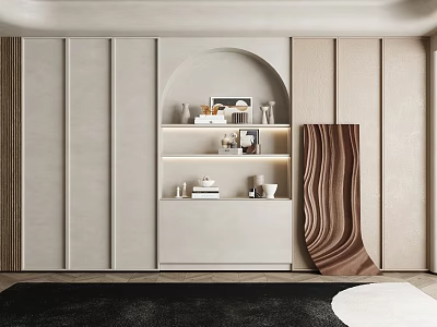 Modern Wine Cabinet With Open Shelves And Decorative Items In Interior Space 3d model