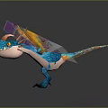 Fantasy Blue Dragon Character With Yellow Red Feathered Wings Flying For Game Film