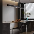 Modern Living and Dining Room Interior With Open Layout Black Sofa And Large Windows