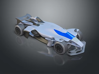 Futuristic Silver Race Car With Blue Accents And Sleek Aerodynamic Body Design 3d model