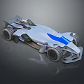 Futuristic Silver Race Car With Blue Accents And Sleek Aerodynamic Body Design