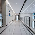 Modern Glass Railings In Spacious Corridor With Marble Floor And Lighting