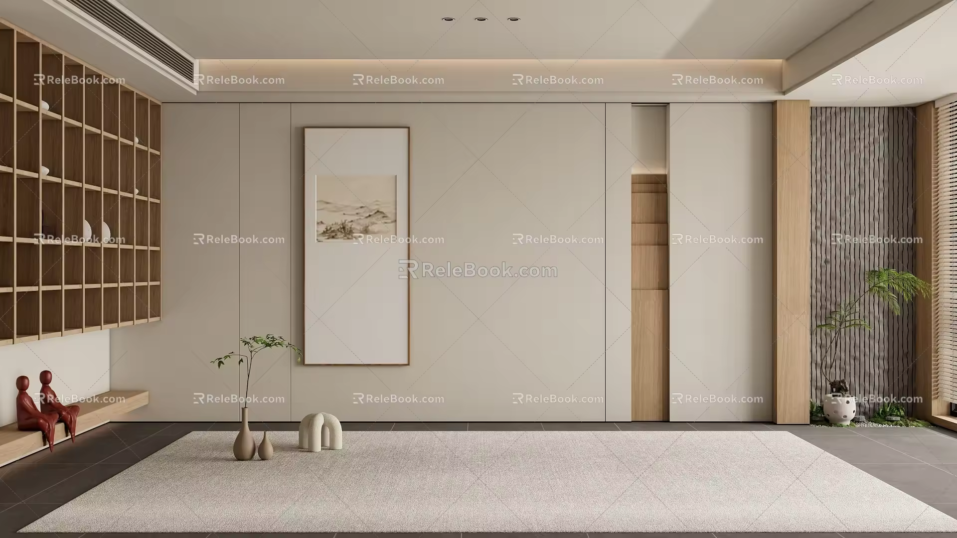 New Chinese Decorative Bookcase Background Wall Sofa Background Wall 3d model