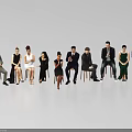 Group of Diverse People Seated on Chairs in Various Attire Against White Background