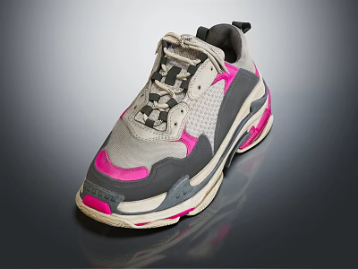 Gray Pink Color Block Retro Trendy Sneakers With Thick Sole Mesh Design Shoes 3d model