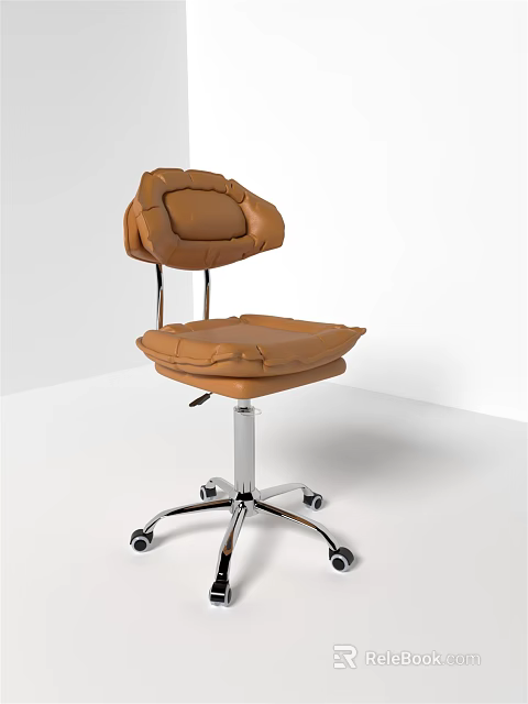 Modern Brown Leather Office Chair with Padded Seat Backrest and Metal Base Wheels 3d model 