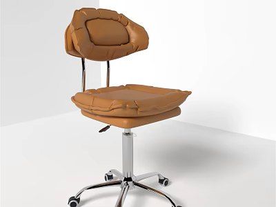 Modern Brown Leather Office Chair with Padded Seat Backrest and Metal Base Wheels 3d model