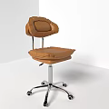 Modern Brown Leather Office Chair with Padded Seat Backrest and Metal Base Wheels