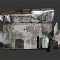 Cartoon Scene Of Abandoned Castle Interior With Mossy Stone Walls Arched Windows And Wooden Floor