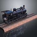 Detailed Black Vintage Steam Train Model on Brown Railway Track