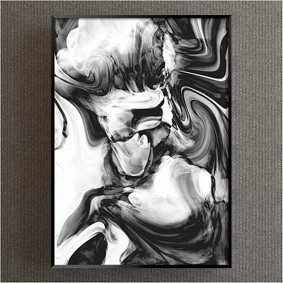 Black and White Abstract Painting With Dynamic Swirls Textured Patterns And Modern Framed Wall Art 3d model