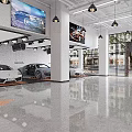 Modern Luxury Car Showroom With Sleek Sports Cars Display Posters Large Windows And Polished Floors