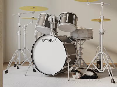 Yamaha Complete Silver Drum Set With Cymbals In Modern Room Setup 3d model