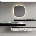 Modern Bathroom Vanity With Backlit Mirror Marble Countertop And Floating Shelves 3d model