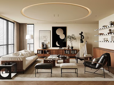 Modern Living Room Interior Design With Sofa Coffee Table Rug And Decorative Painting 3d model