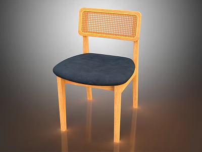 Stylish Leisure Chair with Wooden Frame Woven Backrest and Navy Blue Padded Seat 3d model