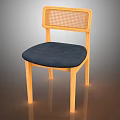 Stylish Leisure Chair with Wooden Frame Woven Backrest and Navy Blue Padded Seat
