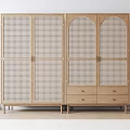Natural Wooden Wardrobes With Rattan Doors And Drawers In Modern Interior Design