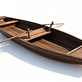 Traditional Wooden Boat with Oars and Seats for Rowing on Calm Water