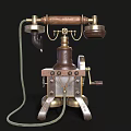 Retro Vintage Telephone Design With Wooden Handle Brass Rotary Dial And Metal Base