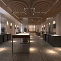 Modern Cultural Center Interior With Display Cases Exhibits Lighting And Wooden Ceiling