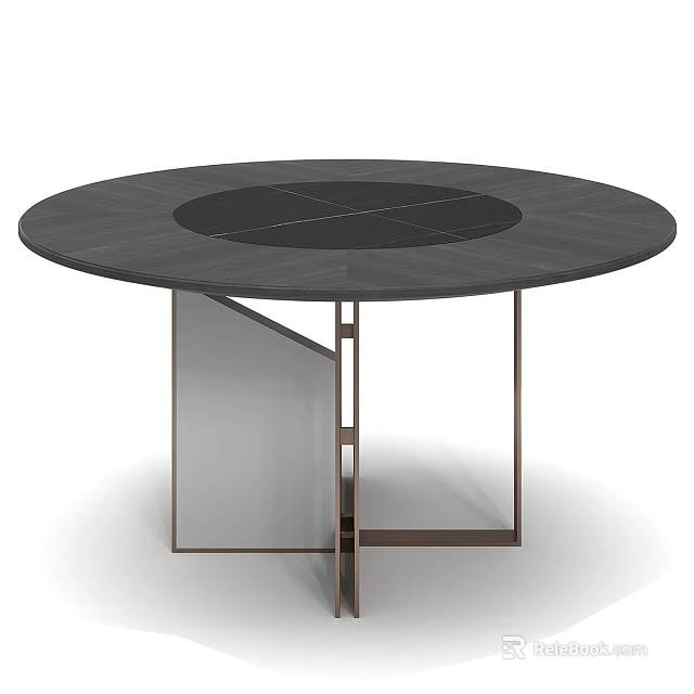 Round Dark Dining Table With Central Black Circle And Geometric Metal Legs 3d model 