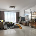 Modern Living Dining Room Interior With Sofa Coffee Table TV Light Fixture And Dining Set