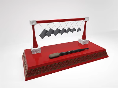 Decorative Ornament Set With Red Base Hanging Black Pieces And White Decorative Accents 3d model