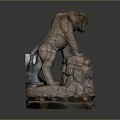 Standing Stone Lion Sculpture With Intricate Pedestal And Artistic Carvings