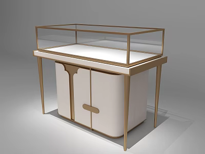 Elegant Modern Display Cabinet Shelf with Gold Frame Glass Case and White Cabinet Doors 3d model
