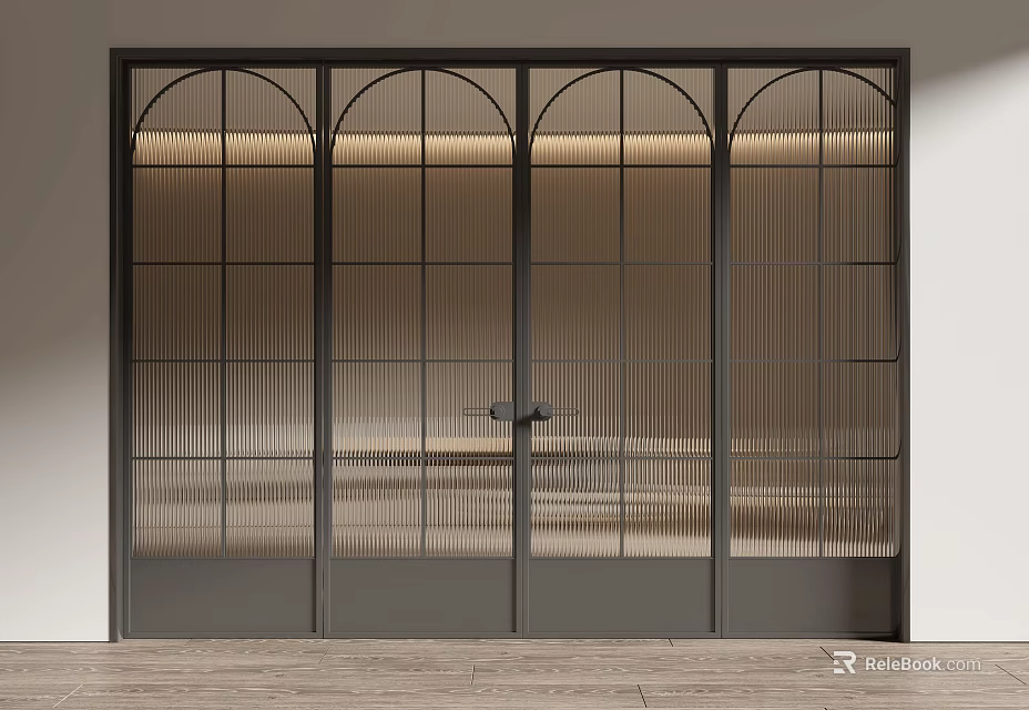 Elegant Modern Black Frame Sliding Doors With Glass Grille For Interior Design 3d model 