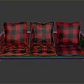 Modern Sofa With Red And Black Checkered Cushions Red Frame And Silver Metal Legs