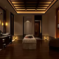 Luxurious SPA Room Interior With Massage Bed Wooden Flooring And Warm Lighting For Tranquil Ambiance